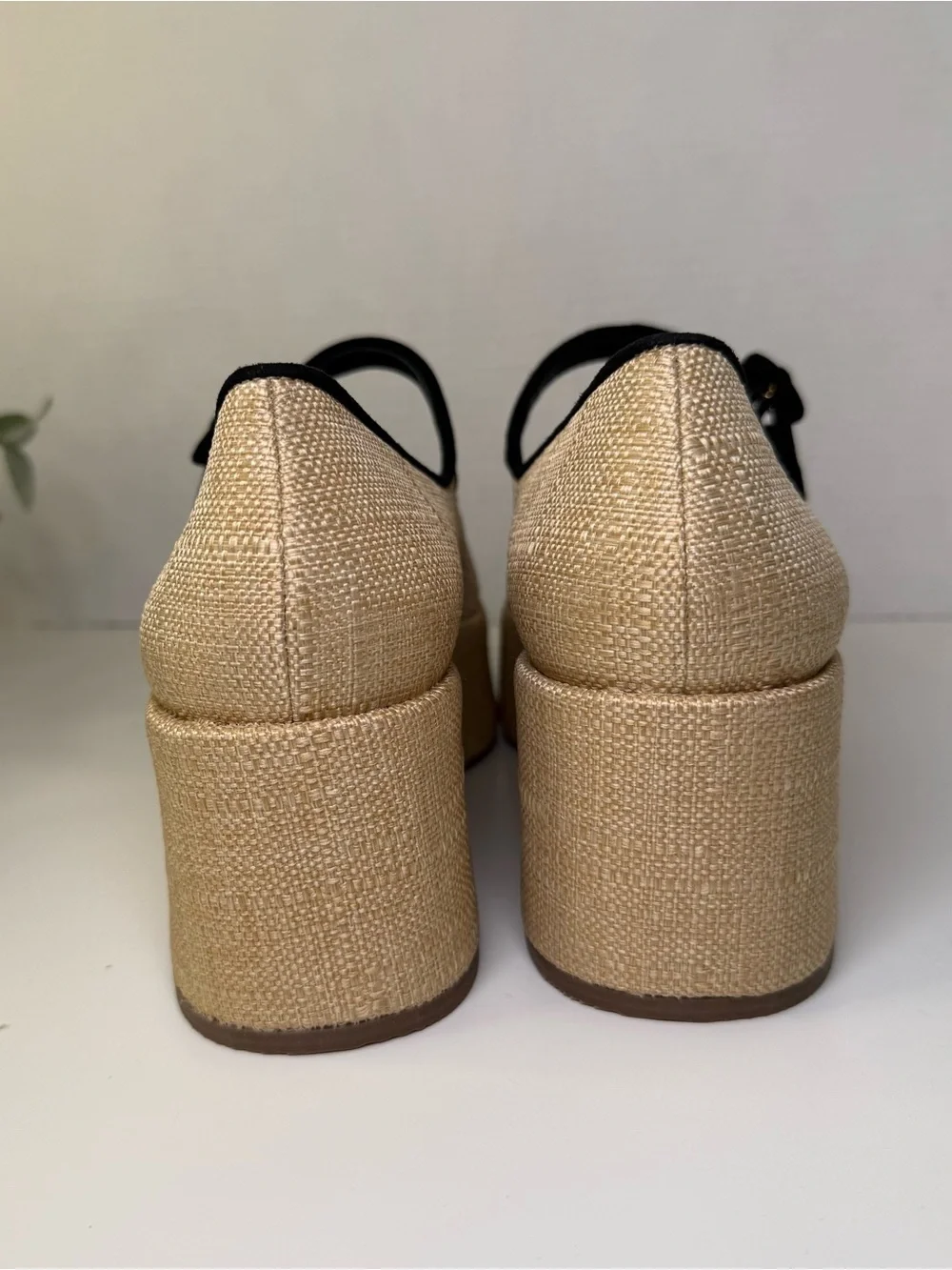 Larroude Women's Blair Flatforms Mary-Jane Raffia/Leather Shoes Women's Size 10